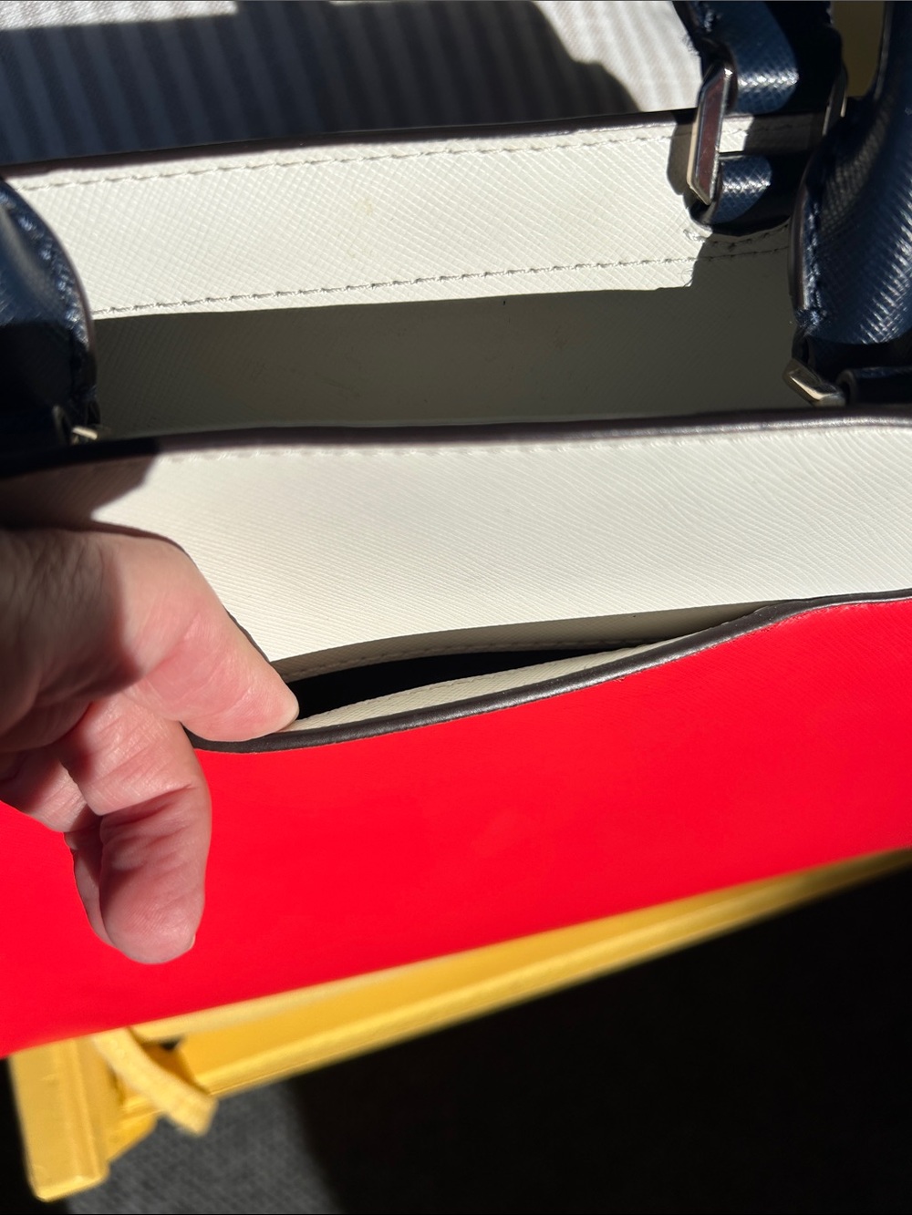 kate spade Red, Cream & Navy Saffiano Leather Satchel - Picture 3 of 11